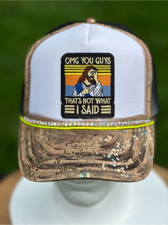 OTTO Accessories - OTTO Brown, White & Gold Embellished Trucker Hat